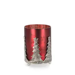 Glass Candle Holder Parky Red Op H14