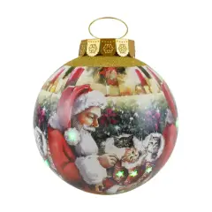 Large Christmas Ball with LED Lights Gold: Santa Claus Theme and Kittens