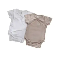 Baby Body Short Sleeves - Size 1 Month - 2 Pieces Camel and White