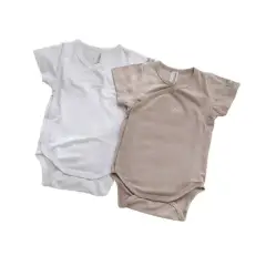 Baby Body Short Sleeves - Size 3 Months - 2 Pieces Camel and White