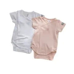 Short-Sleeved Baby Bodysuit - Size 6 Months - 2 Pieces Pink and White