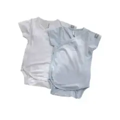 Baby Body Short Sleeves - Size 1 Month - 2 Pieces Light Blue and White