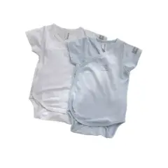Baby Body Short Sleeves - Size 6 Months - 2 Pieces Light Blue and White