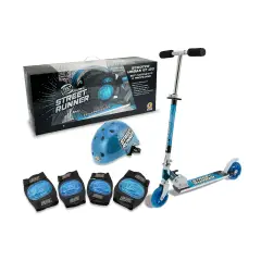 Blue Scooter Set with Helmet and Protectors Max 50Kg Wheels Pu 120Mm Abec 5 Size M - Teosport