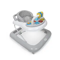 Baby Walker with Anti-tip Base and Sound Tray with Games, Gray