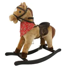 Light Brown Rocking Horse, Rideable Plush, Growls and Moves Mouth