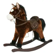 Brown Rocking Horse, Rideable Plush, Nitrisce and Mouth Moves