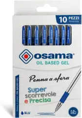 OBG Ballpoint Pen with Cap, 1 mm Stroke. - Blister 10 Blue Pens