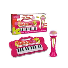 Pink 24-Key Keyboard With Karaoke Microphone