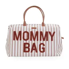 Mommy Bag Changing Bag with Mattress Striped Stripes Nude/Terracotta