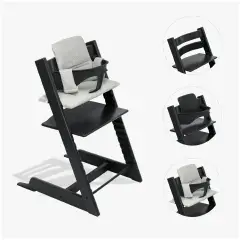 Tripp Trapp Black Bundle with Baby Set Black and Nordic Grey Stokke Pillow