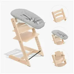 Tripp Trapp Natural With Baby Set and Newborn Grey
