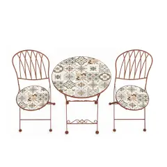 Set Capri Tavolo e 2 Sedie Pieghevoli Color Terracotta, Fantasia Maioliche