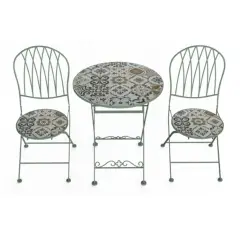Capri Folding Table and 2 Chairs Set, Sage Green Majolica Motif