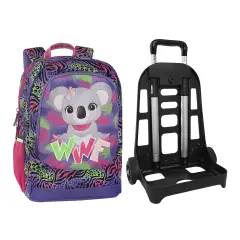 Wwf Illustrated Backpack School Organized Trolley Detachable Koala