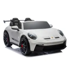 White Porsche 911 GT3 Children's Electric Car with Leather Seats and 2 35W Motors