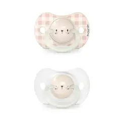 Nightday Set 2 Soothers with Silicone Teat 0/6m Pink Rabbit