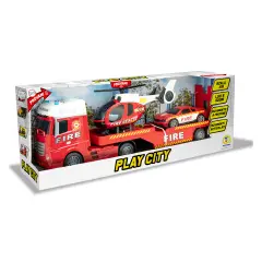 Play City - Fire Truck Transporter 1:12 With Helicopter And Machine Lights And Sounds