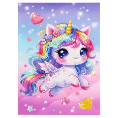 Crystal Art Painting Kawaii Unicorn with Wings and Flowers Diamantiny
