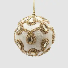 Sfera Natale Velluto con Gemme Avorio Ø10 cm EDG Enzo De Gasperi