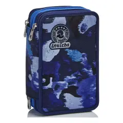 Astuccio Scuola Completo Seven 3 Zip Camo Shade Blu