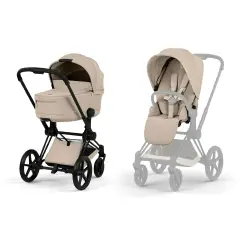 Priam Comfort Cozy Beige 2in1 Con Navicella Richiudibile-Passeggino con Telaio Matt Black