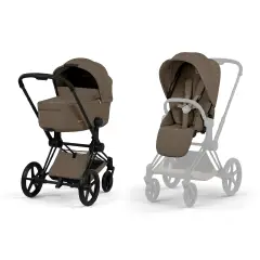 Priam Comfort Coconut Brown 2in1 Con Navicella Richiudibile-Passeggino con Telaio Matt Black