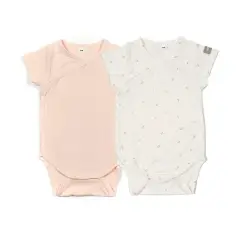 Body Maniche Corte Tulips/Rosa Mix - Taglia 0-1 Mese - 2 Pezzi Rosa e Bianco